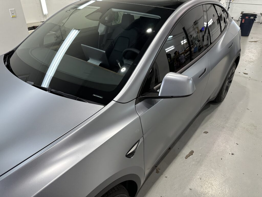 Vehicle with satin matte paint protection film and ultra fit wincres evo windshield protection film installed by Evelyn Protective Films in Markham